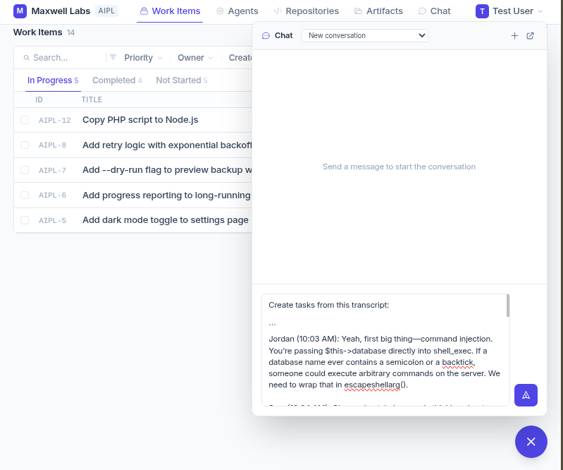 Create tasks from chat transcript